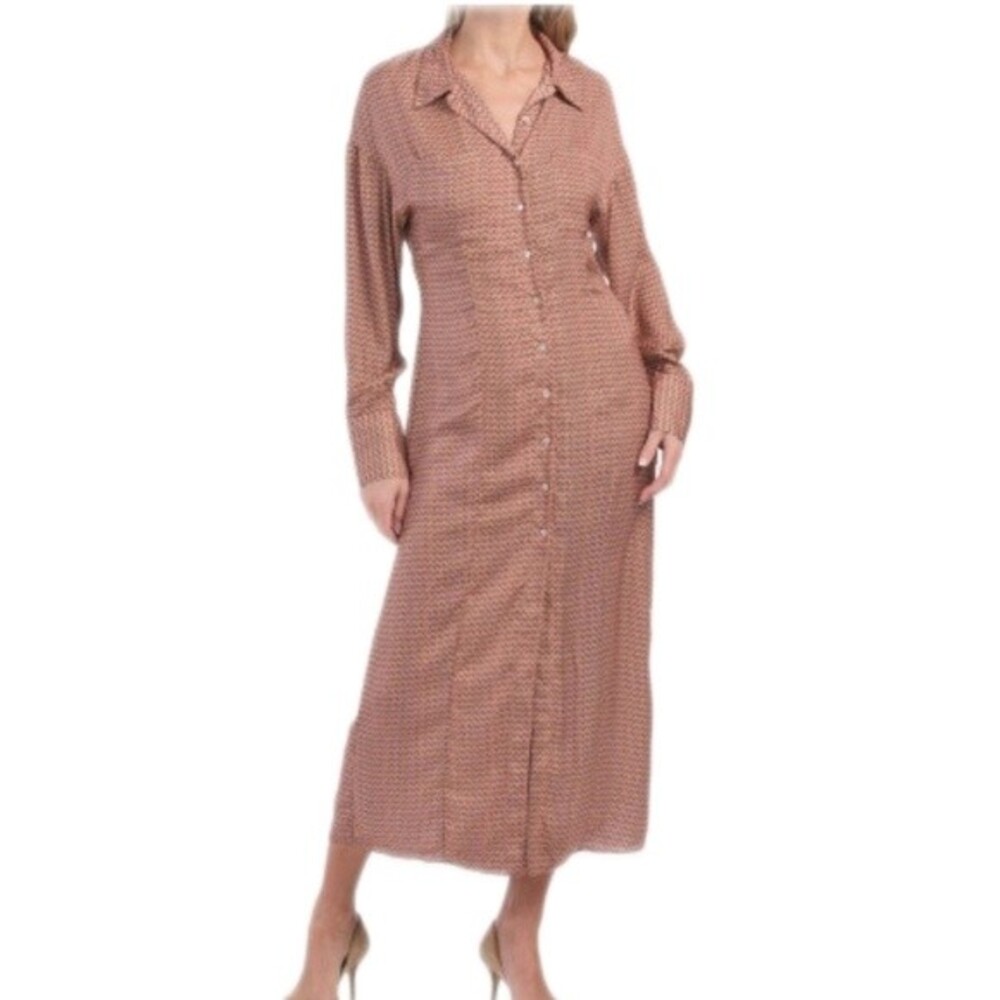 Zara soft & flowy shirt dress w/ pockets - pink & tiny floral print S